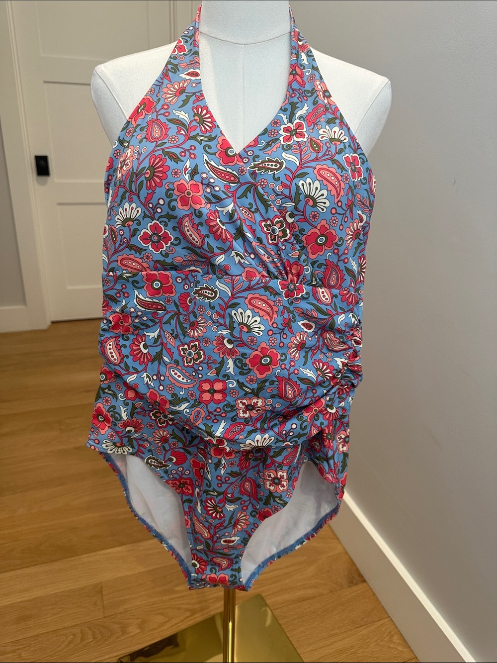 Boden Light Blue Floral Halter One-Piece NWT